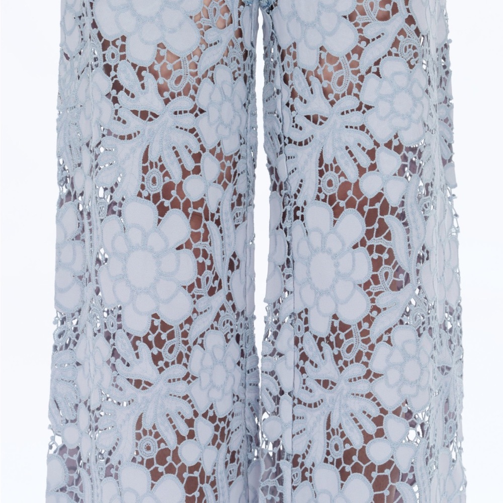 Light Blue Lace-Panel Wide-Leg Jeans - Picture 5 of 6